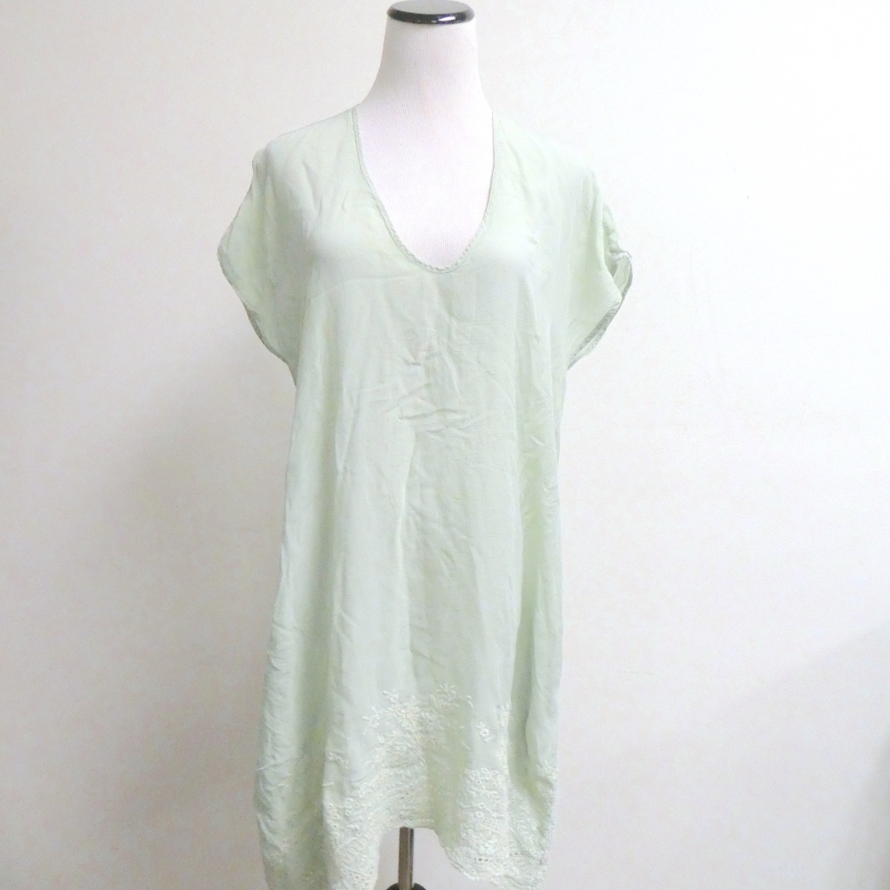 JOHNNY WAS EMBROIDERED eyelet aqua blue sleeveless dress S